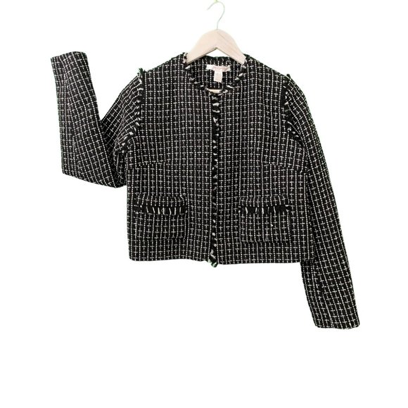 Love & Liberty Tweed Style Light Black and White Squares Details Jacket S - Picture 1 of 4